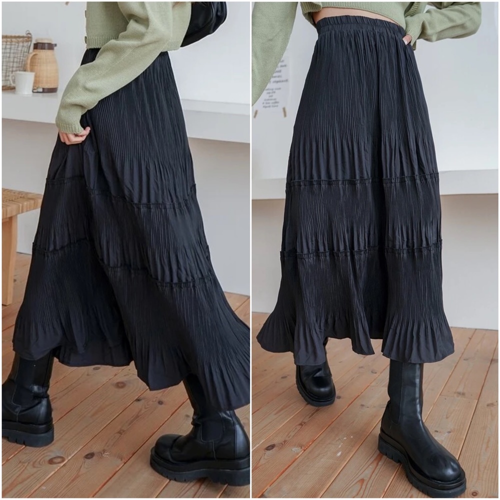 Luxe High Waisted Pleated Ruffle Maxi Skirt - Picture 4 of 4